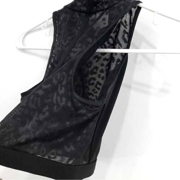 Victoria’s Secret Black / Leopard Print Mesh Panel Mock Neck Crop Top - Picture 7 of 14